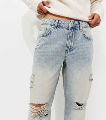 Blue Ripped Low Rise Baggy Wide Leg Jeans