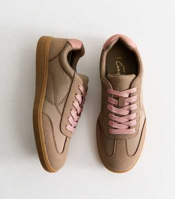 Light Brown Faux Suede Paneled Gum Sole Trainers