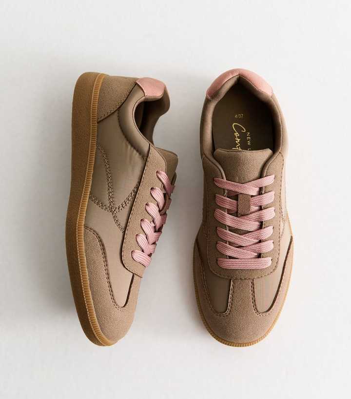 Light Brown Faux Suede Paneled Gum Sole Trainers