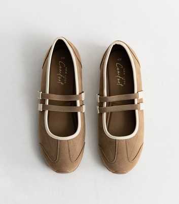 Camel Faux Suede Mary Jane Sneakerina Ballet Trainers