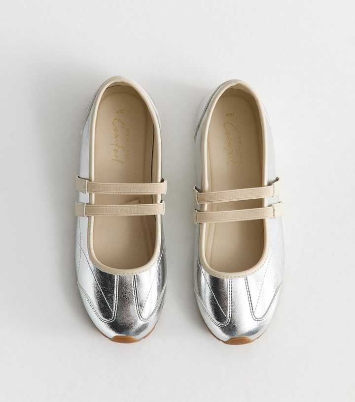 Silver Faux Leather Mary Jane Sneakerina Ballet Trainers