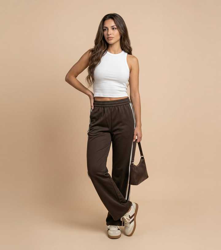 Urban Bliss Brown Side Stripe Straight Joggers