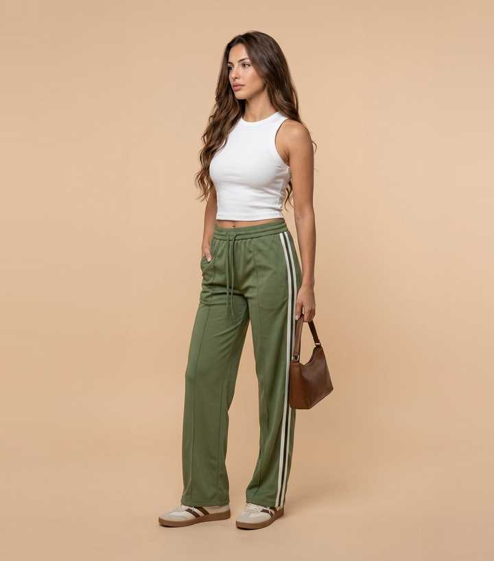 Urban Bliss Green Side Stripe Straight Joggers