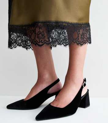 Wide Fit Black Velvet Slingback Strap Pumps