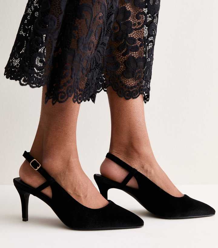 Black Velvet Slingback Stiletto Court Shoes