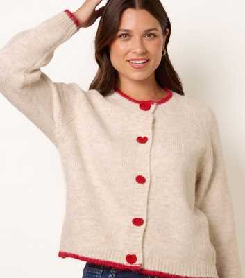 Blue Vanilla Oatmeal Crochet Button Contrast Trim Cardigan