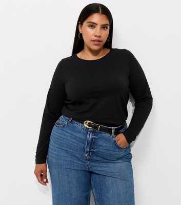 Curves Black Cotton Rich Long Sleeve Top