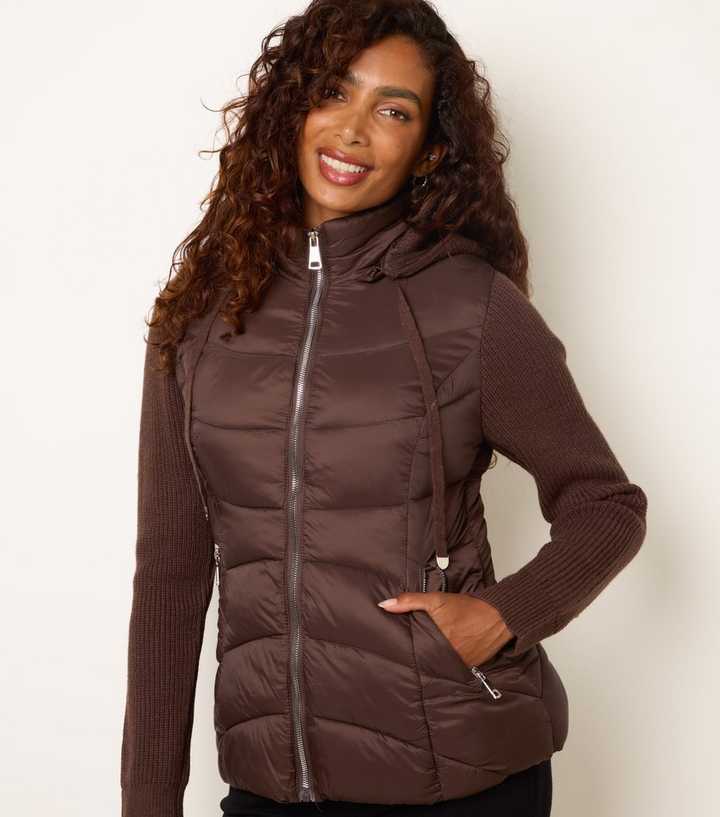 Blue Vanilla Dark Brown Knitted Sleeve Puffer Jacket