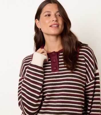 Blue Vanilla Dark Burgundy Striped Knit Polo Jumper