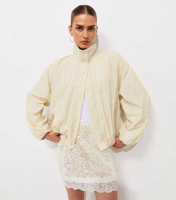 Cream Button Up Oversized Windbreaker Jacket