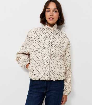 Cream Ditsy Floral Bubble Hem High Neck Jacket