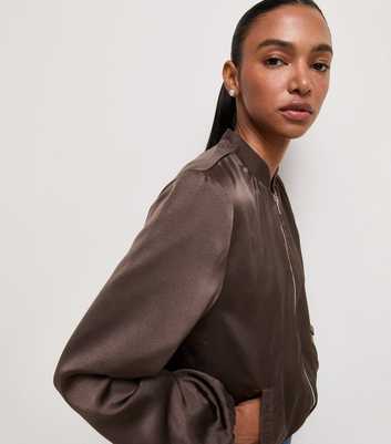 Dark Brown Satin Bomber Jacket