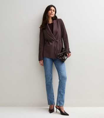 Dark Brown Tie Belt Wrap Blazer