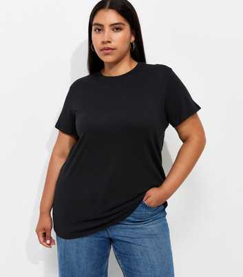 Curves Black Cotton Relaxed Fit T-Shirt