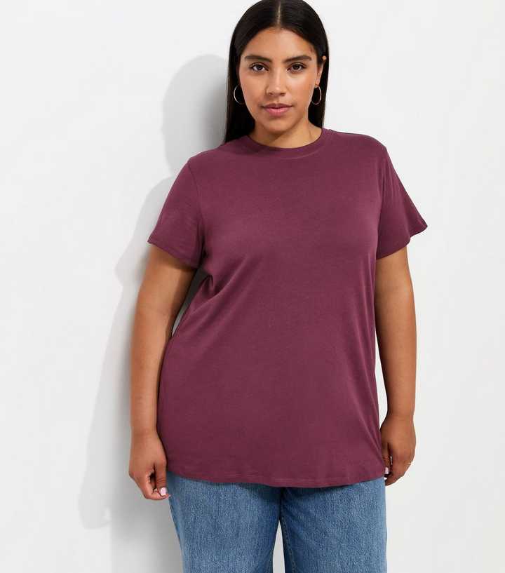 Curves Dark Burgundy Cotton Relaxed Fit T-Shirt