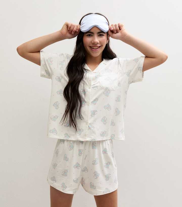 Girls White Dragon Print Shirt and Shorts Pyjama Set