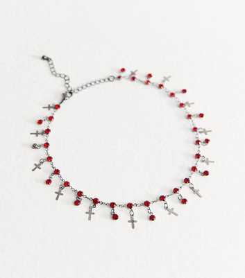 Gunmetal Halloween Gem and Cross Charm Choker Necklace