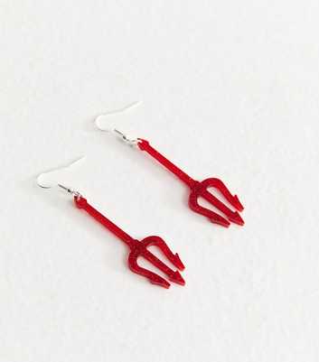 Bright Red Glitter Halloween Fork Earrings