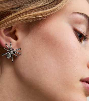 Silver Tone Spider Stud Embellished Earrings
