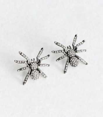 Silver Tone Spider Stud Embellished Earrings