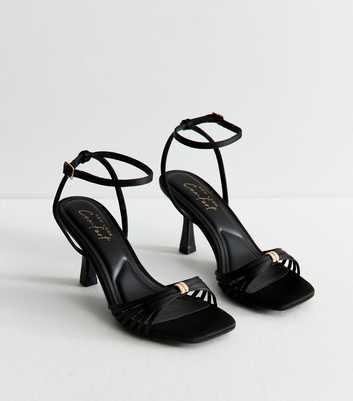 Black Satin Multi Strap Stiletto Heel Sandals