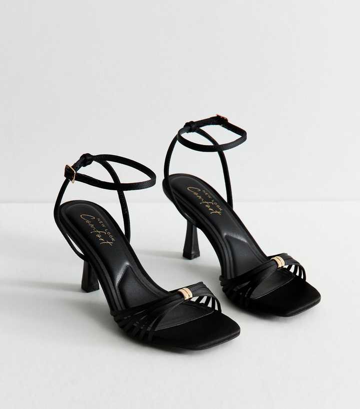 Black Satin Multi Strap Stiletto Heel Sandals