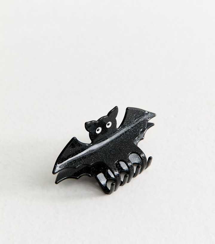 Black Glitter Halloween Bat Hair Claw Clip