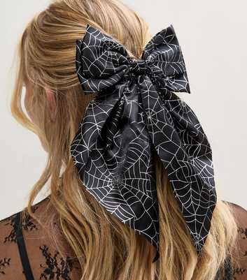 Black Halloween Spider Web Satin Bow Hair Slide