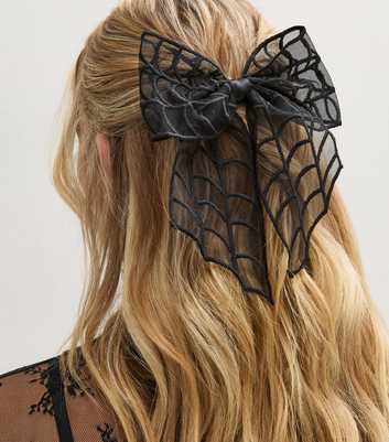 Black Mesh Halloween Spider Web Bow Hair Clip