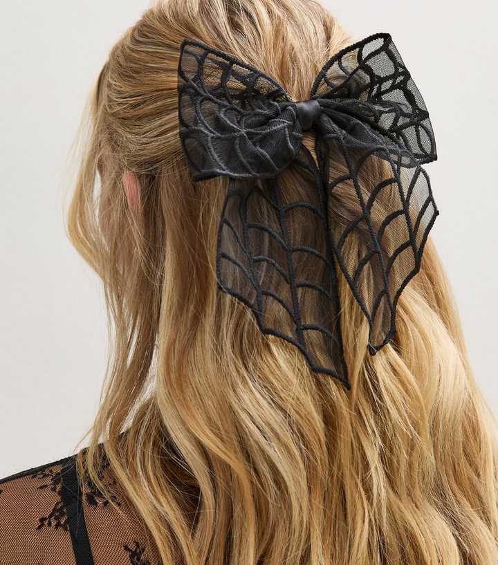 Black Mesh Halloween Spider Web Bow Hair Clip