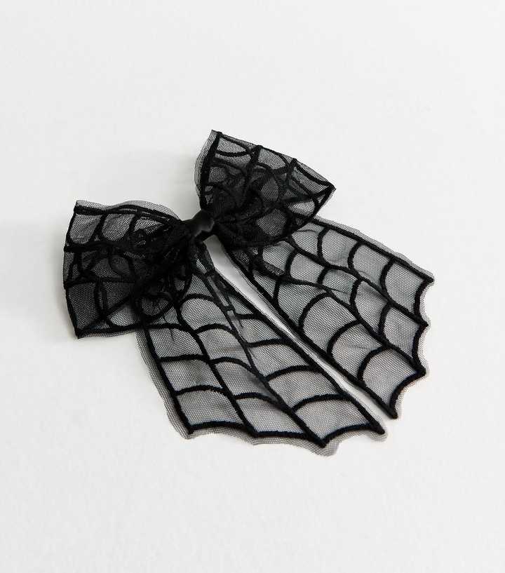 Black Mesh Halloween Spider Web Bow Hair Clip