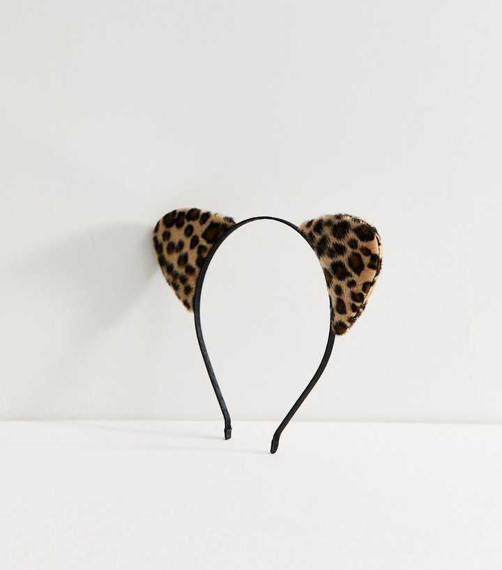 Brown Faux Fur Leopard Cat Ears Headband
