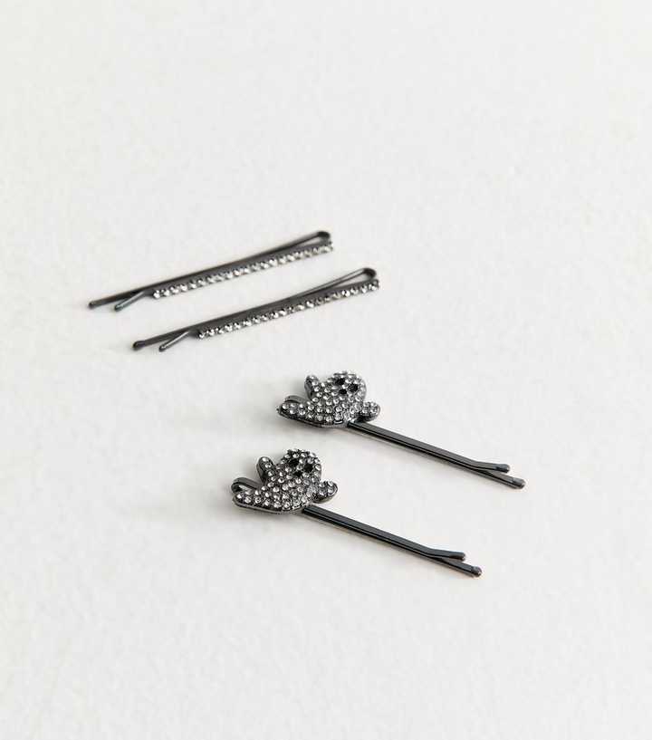 Pack of 4 Black Halloween Ghost And Diamante Hair Slides