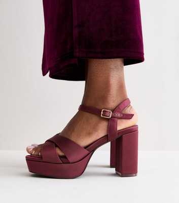 Wide Fit Burgundy Satin Platform Heels