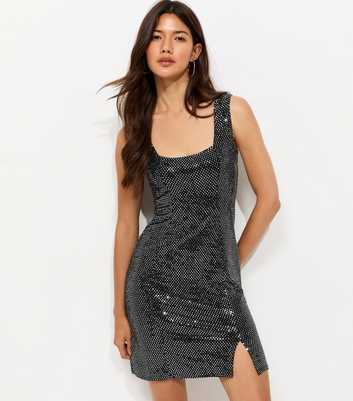 Black Sequin Square Neck Mini Dress