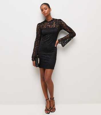 Black Lace Frill Neck Mini Dress