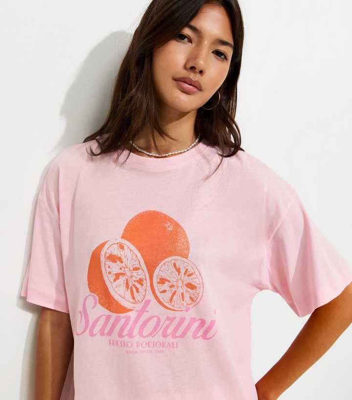 Light Pink Cotton Santorini Orange Oversized T-Shirt