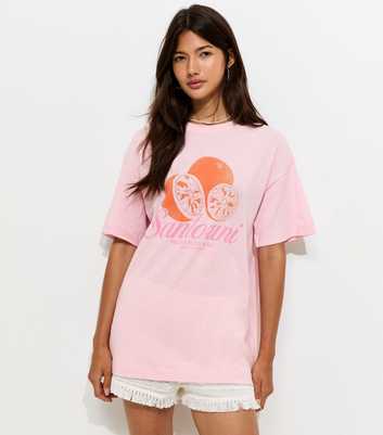 Light Pink Cotton Santorini Orange Oversized T-Shirt