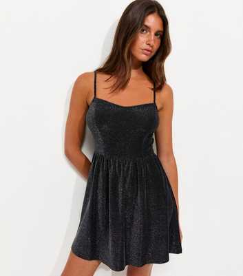 Black Shimmer Corset Waist Flippy Mini Dress