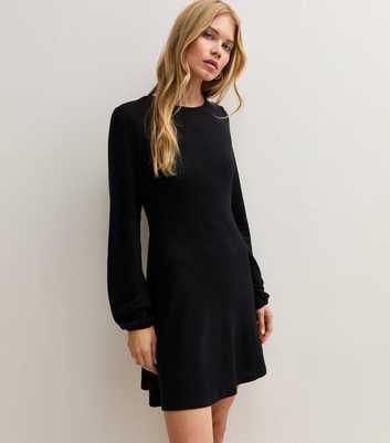 Black Knitted Long Sleeve Smock Mini Dress