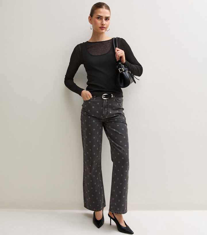 Black Polka Dot Wide Leg Adalae Jeans
