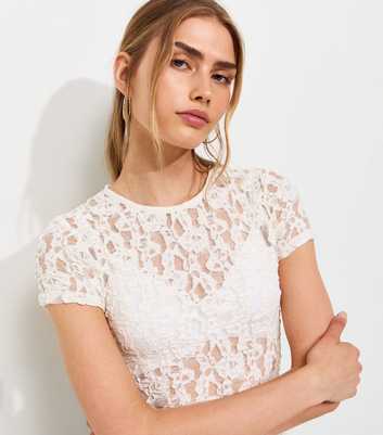 Cream Sheer Lace Baby Tee T-Shirt