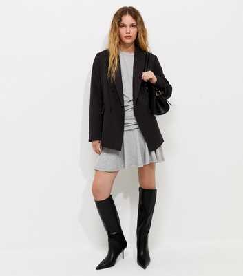 Grey Marl Long Sleeve Jersey Ruched Waist Mini Dress