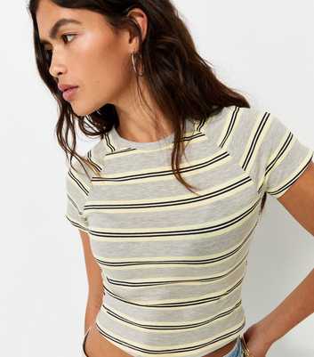 Grey Cotton Rich Striped Raglan Baby Tee