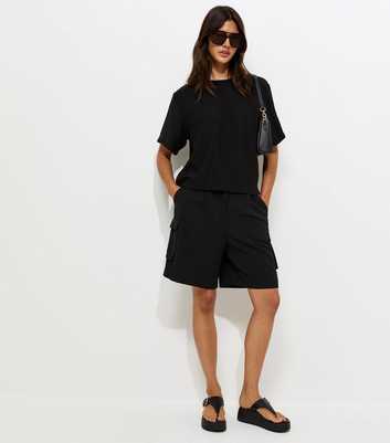 Black Woven Short Sleeve T-Shirt