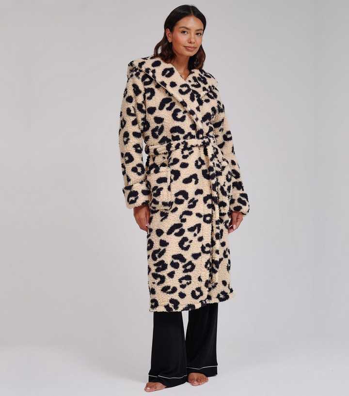 Loungeable Brown Borg Leopard Print Hooded Dressing Gown