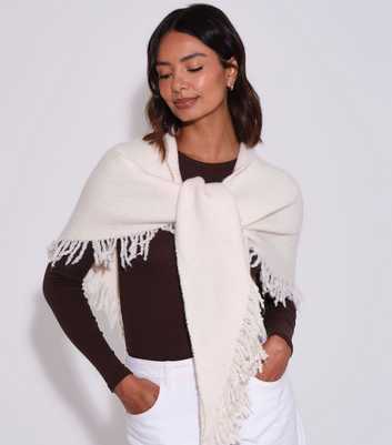South Beach Cream Fringe Triangle Scarf