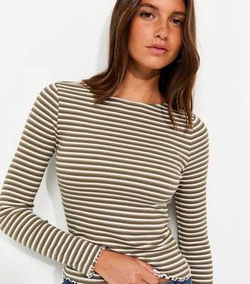 Green Cotton Rich Striped Long Sleeve Babylock Top