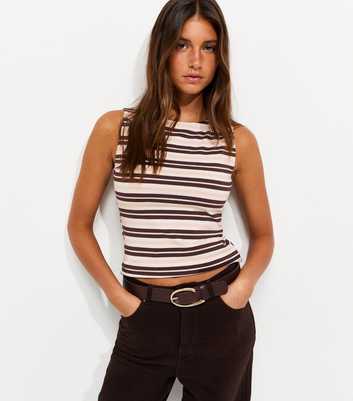 Cream Cotton Rich Striped Slash Neck Vest