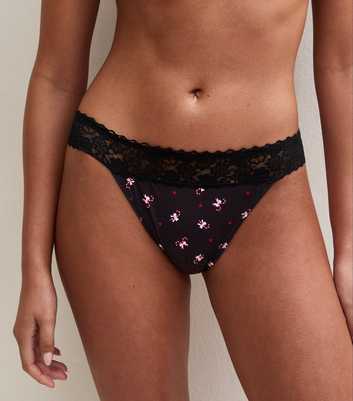 Black Candy Cane Lace Top Thong